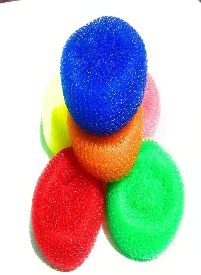 Hookcart Plastic Round Nylon Scrubbers for Teflon pots and Pans Cleans up Big Messes Safe for Non-Stick cookware, Floor, Tile Cleaning & Also for Bath, Multicolour, Pack of 6 - Image 3
